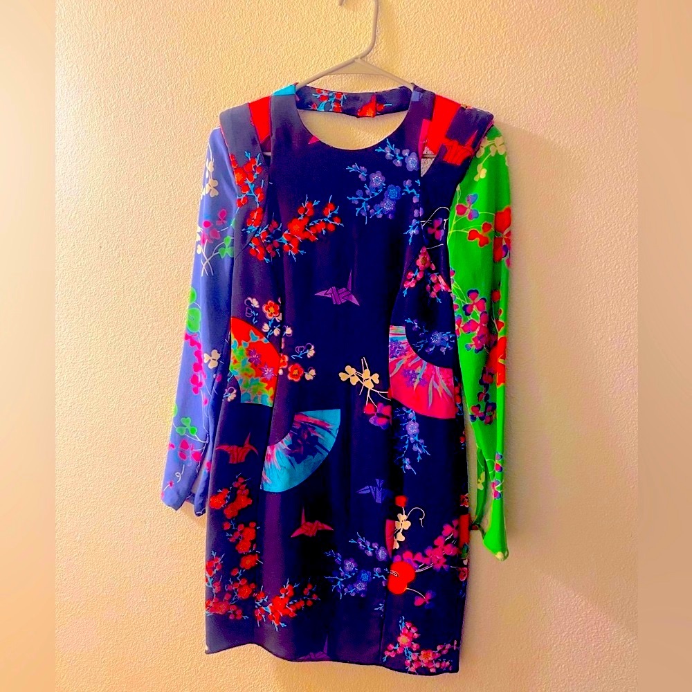 Versace for H&M multicolor dress is size 6. Red Leather shoulder pad.